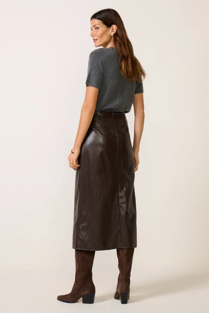 Vega Faux Leather Wrap Skirt - Brown-LNA-Happy on Main