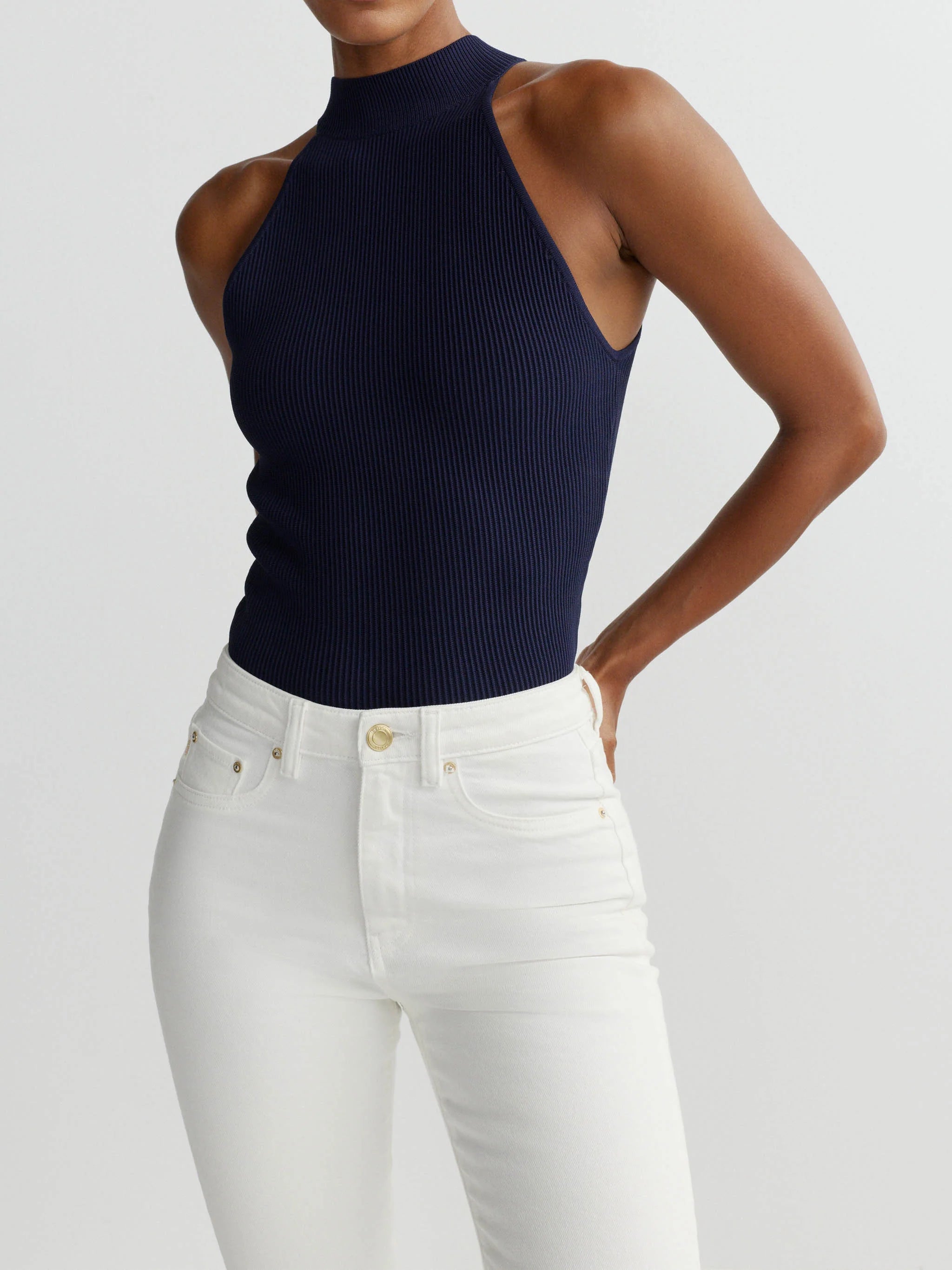 Mock Neck Top - Bright Navy-DL1961-Happy on Main