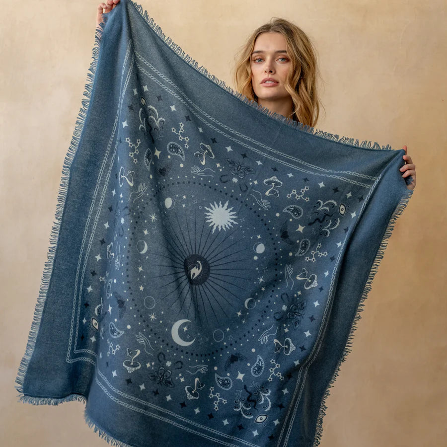 Cashmere Bandana Sweater Wrap - Denim/ Navy/ Sky-Freya-Happy on Main