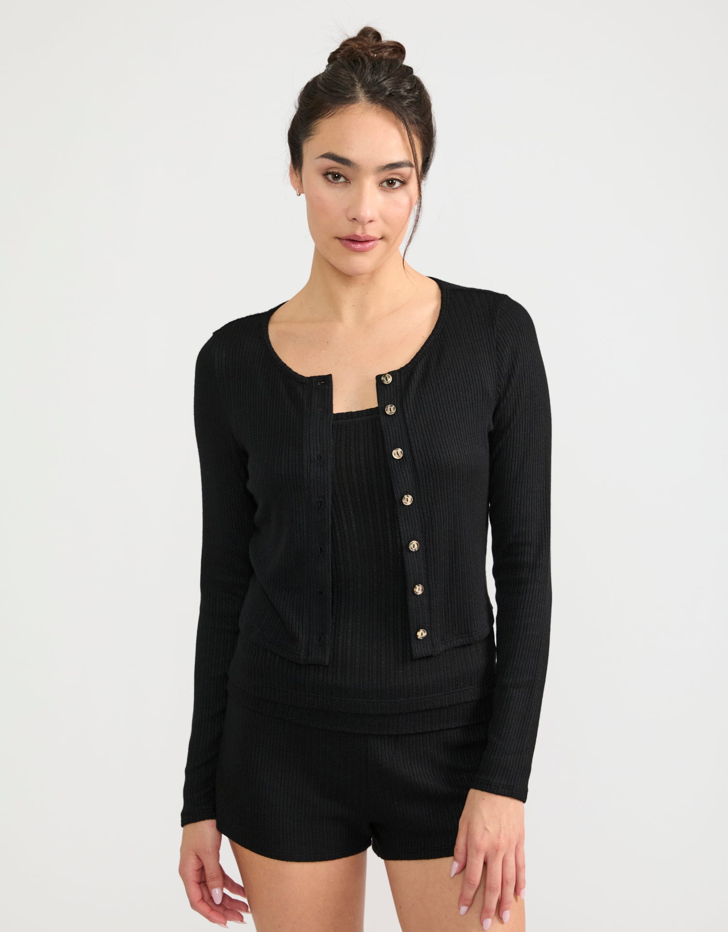 Topanga Pointelle Cardigan - Black-Maison Wheat-Happy on Main