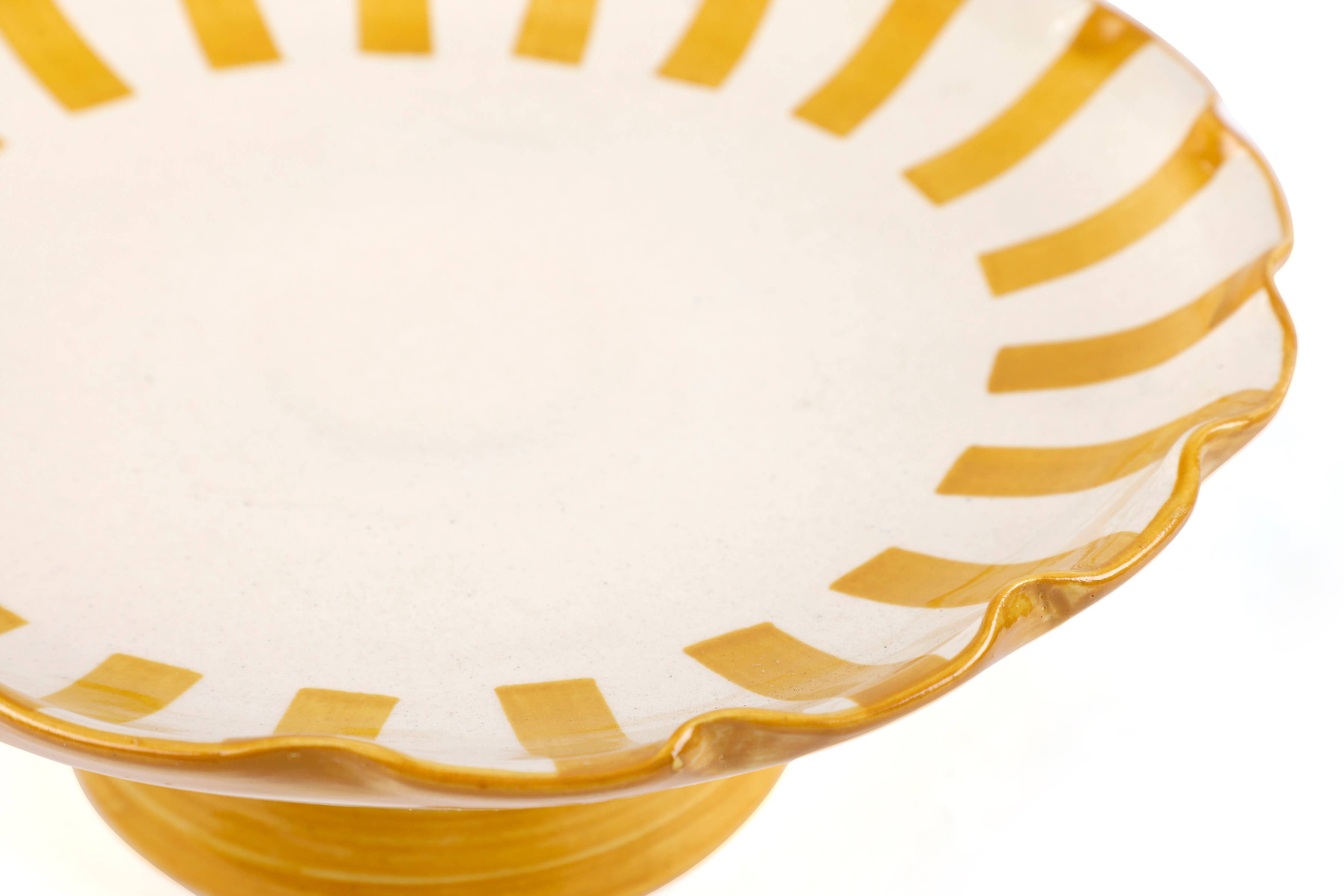 Ceramic Stripe Cake Stand, Yellow - 10 x 10 x 3.75 Inches-Home Decor-Happy on Main