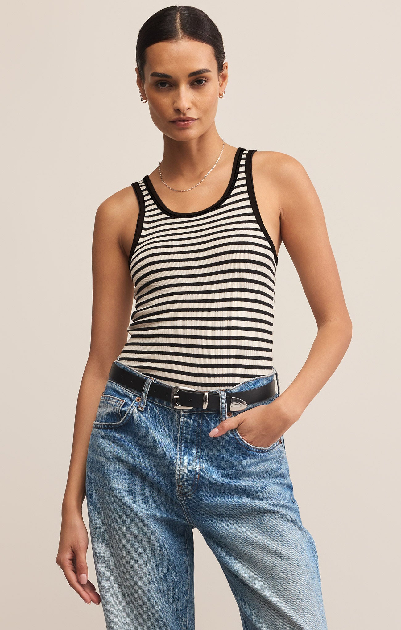 Classic Striped Scoop Tank-Basic Tanks + Tees-Happy on Main