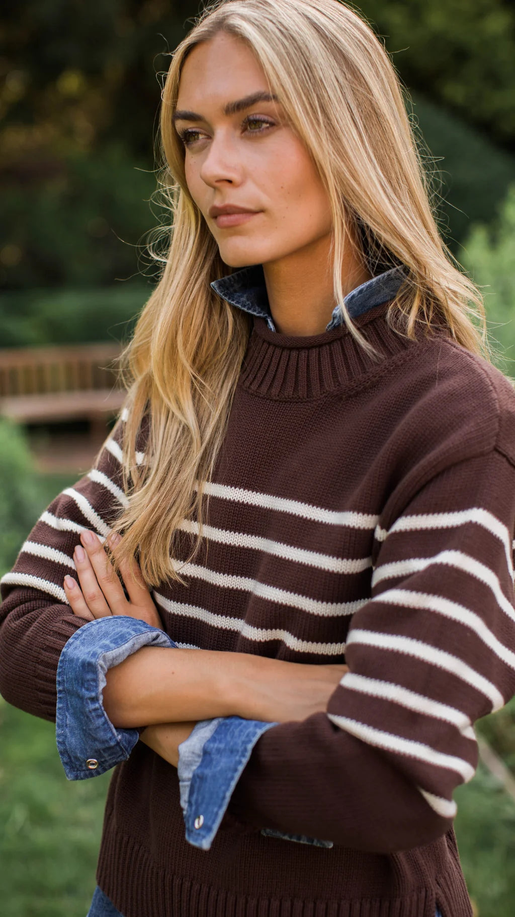 Millie Rollneck Sweater - Chocolate/Ivory Stripe-Marea-Happy on Main