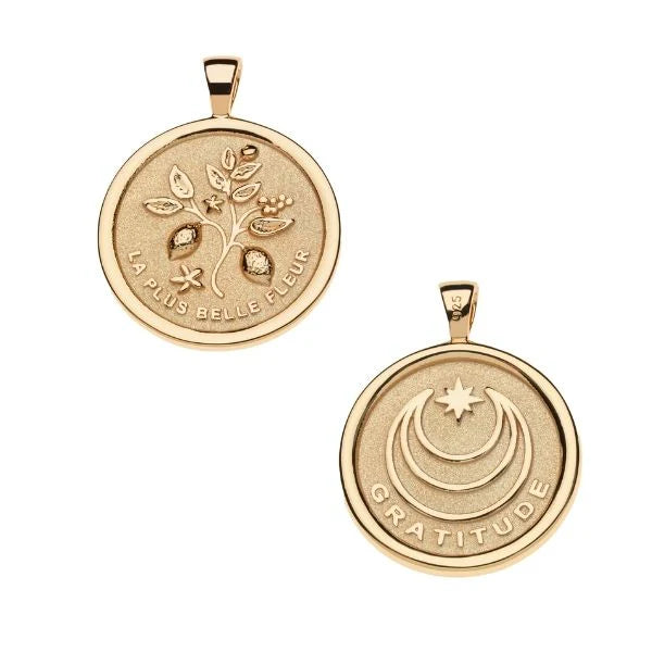 GRATITUDE JW Original Pendant Coin - Gold / 18" Drawn Link Chain-Jane Win-Happy on Main