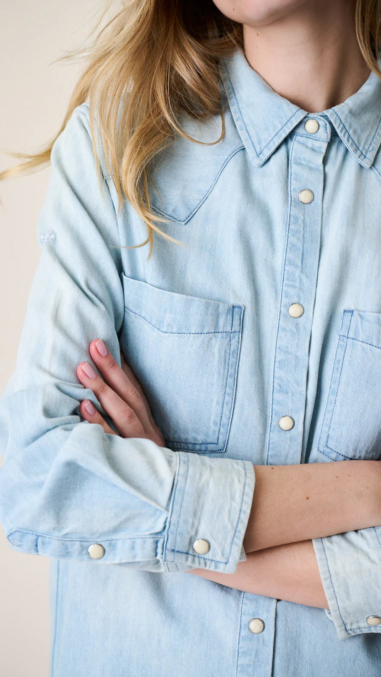 Denim Western Shirt - Pale Wash-Marea-Happy on Main