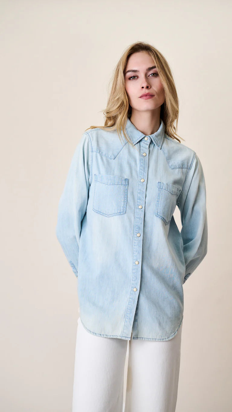 Denim Western Shirt - Pale Wash-Marea-Happy on Main