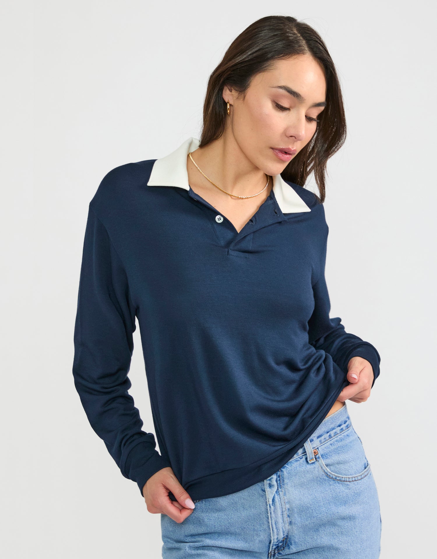 Wellington Rugby Polo - Navy/White-Maison Wheat-Happy on Main