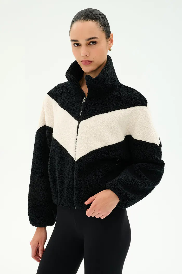Lottie Chevron Sherpa Full Zip Jacket - Black/Creme-Splits59-Happy on Main