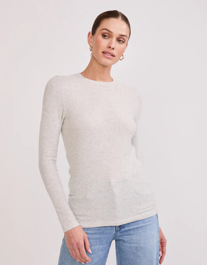 Helena Hatchi Rib Long Sleeve - Heather Ash-Maison Wheat-Happy on Main