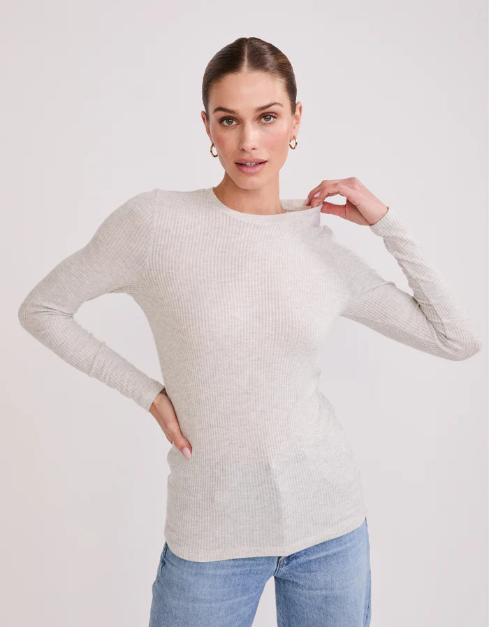 Helena Hatchi Rib Long Sleeve - Heather Ash-Maison Wheat-Happy on Main
