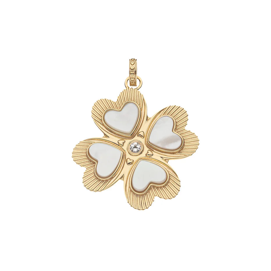 LUCKY in Love Clover Pendant with Mother of Pearl - 18" Drawn Link Chain-Jane Win-Happy on Main