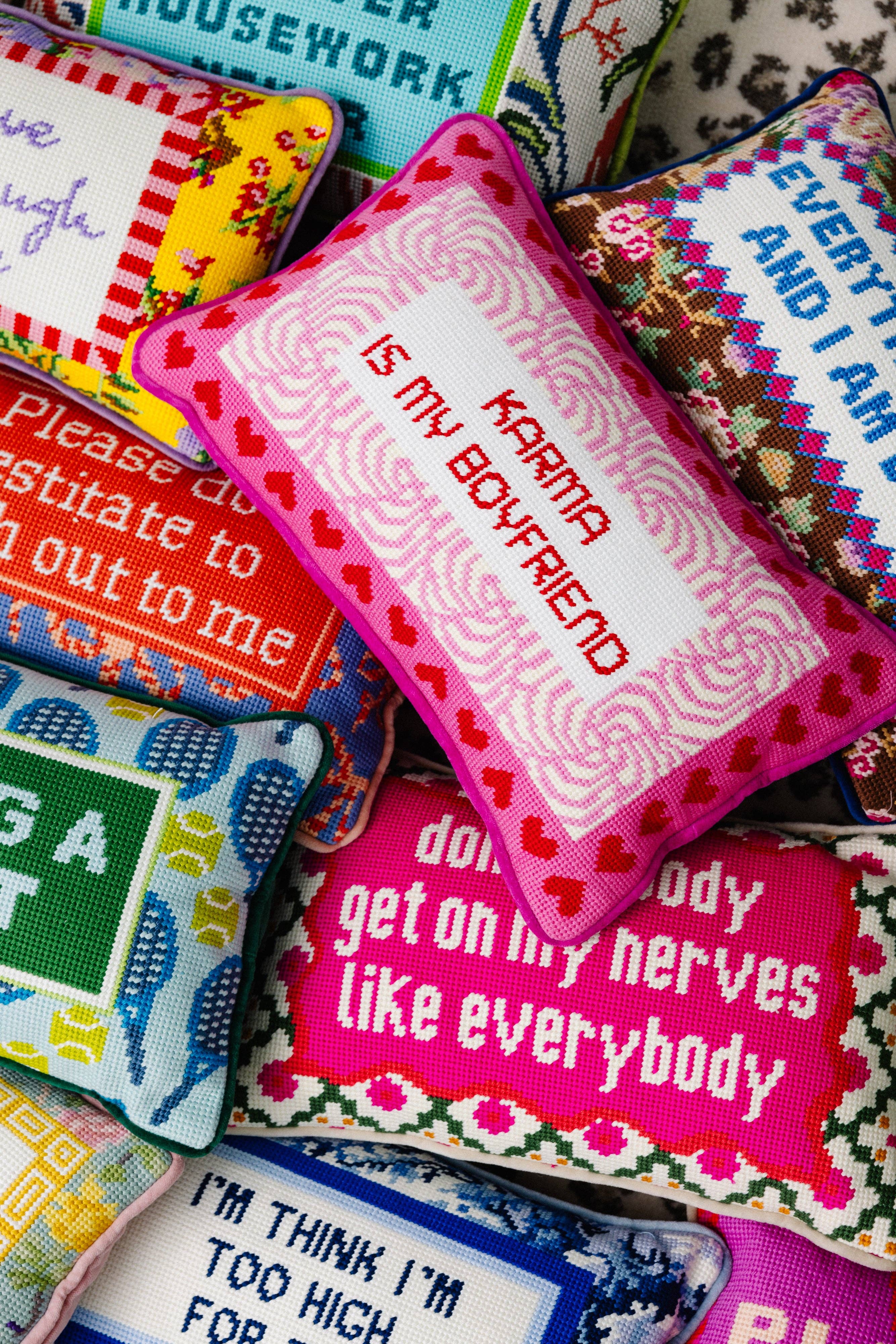 Karma Needlepoint Pillow-Happy on Main