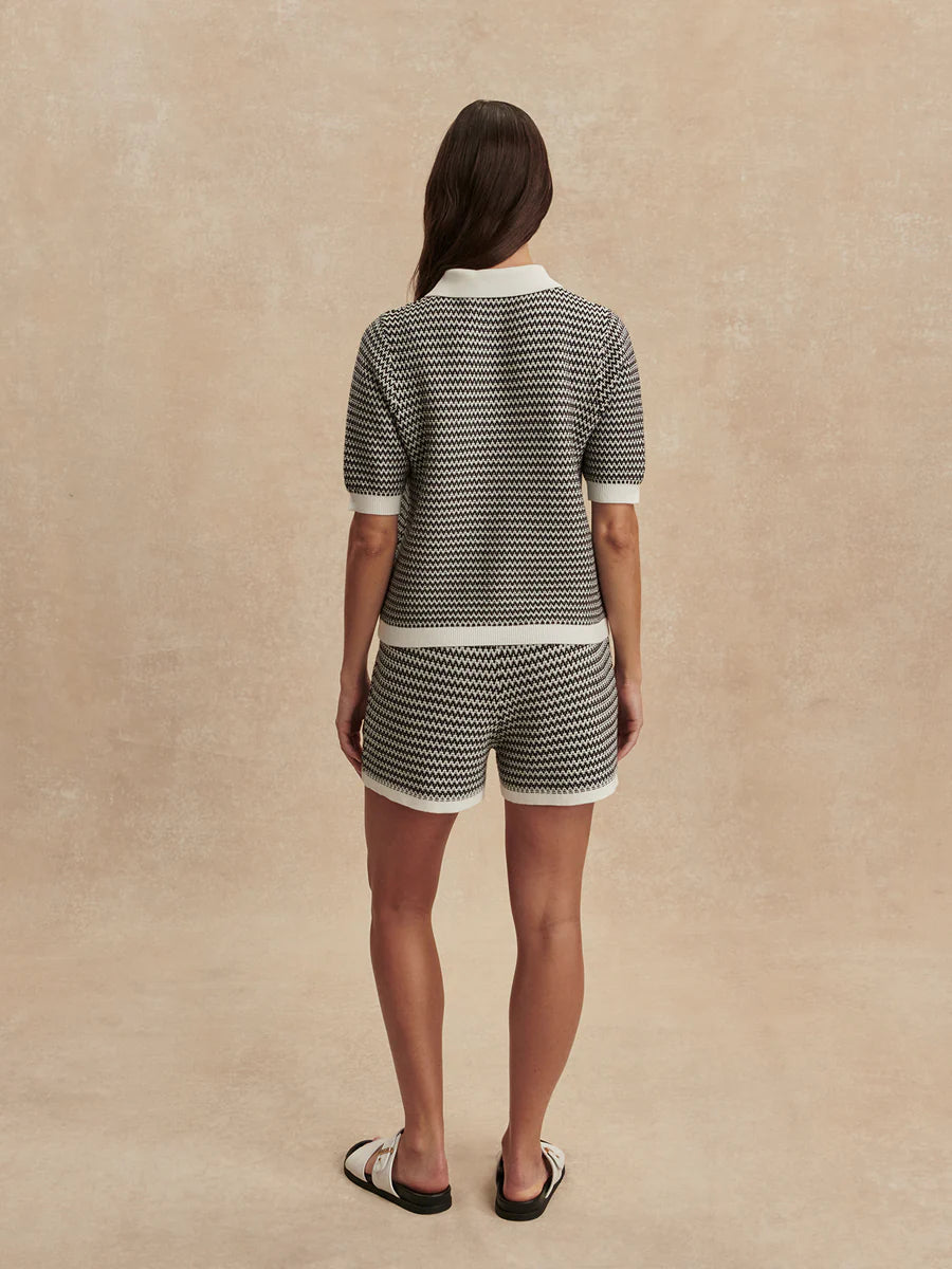 Gaelle Polo Knit Top - Snow White / Black-Varley-Happy on Main