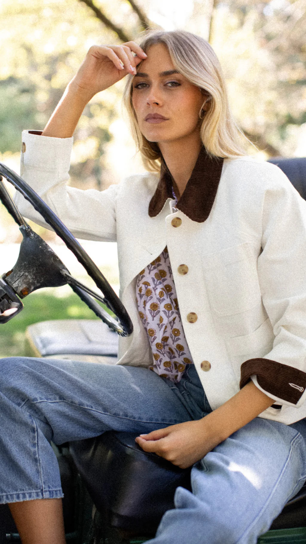 Denim Lee Barn Jacket - White-Marea-Happy on Main