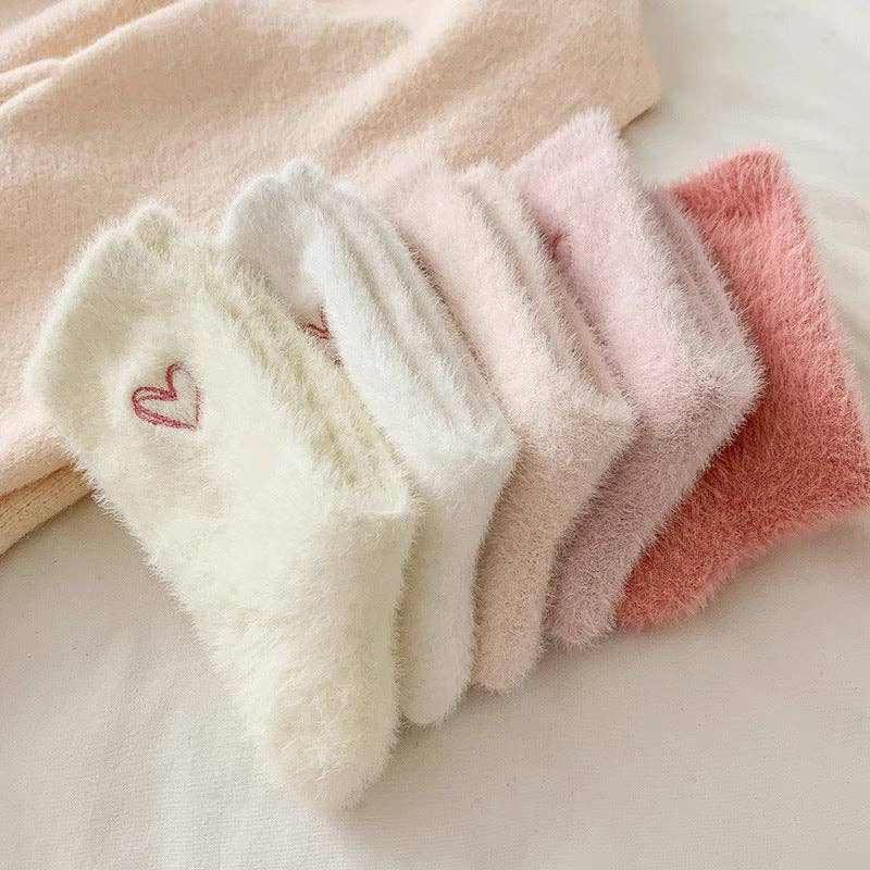 Cute Heart Embroidery Fuzzy Plush Socks DP25H516-Dipped Shop-Happy on Main