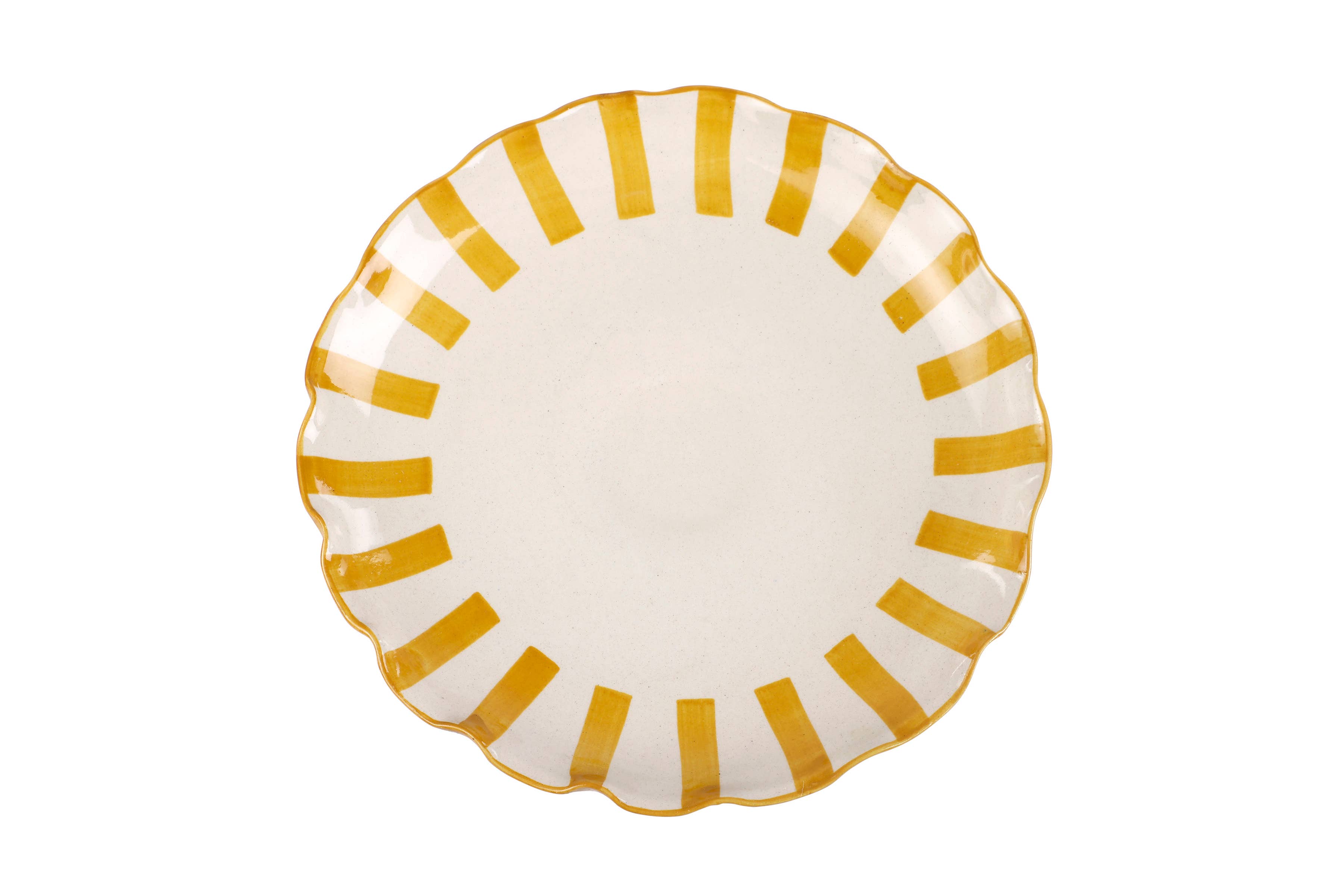 Ceramic Stripe Cake Stand, Yellow - 10 x 10 x 3.75 Inches-Home Decor-Happy on Main