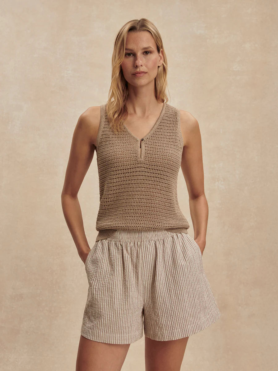 Darina Short 4 - Birch Taupe Stripe-Varley-Happy on Main