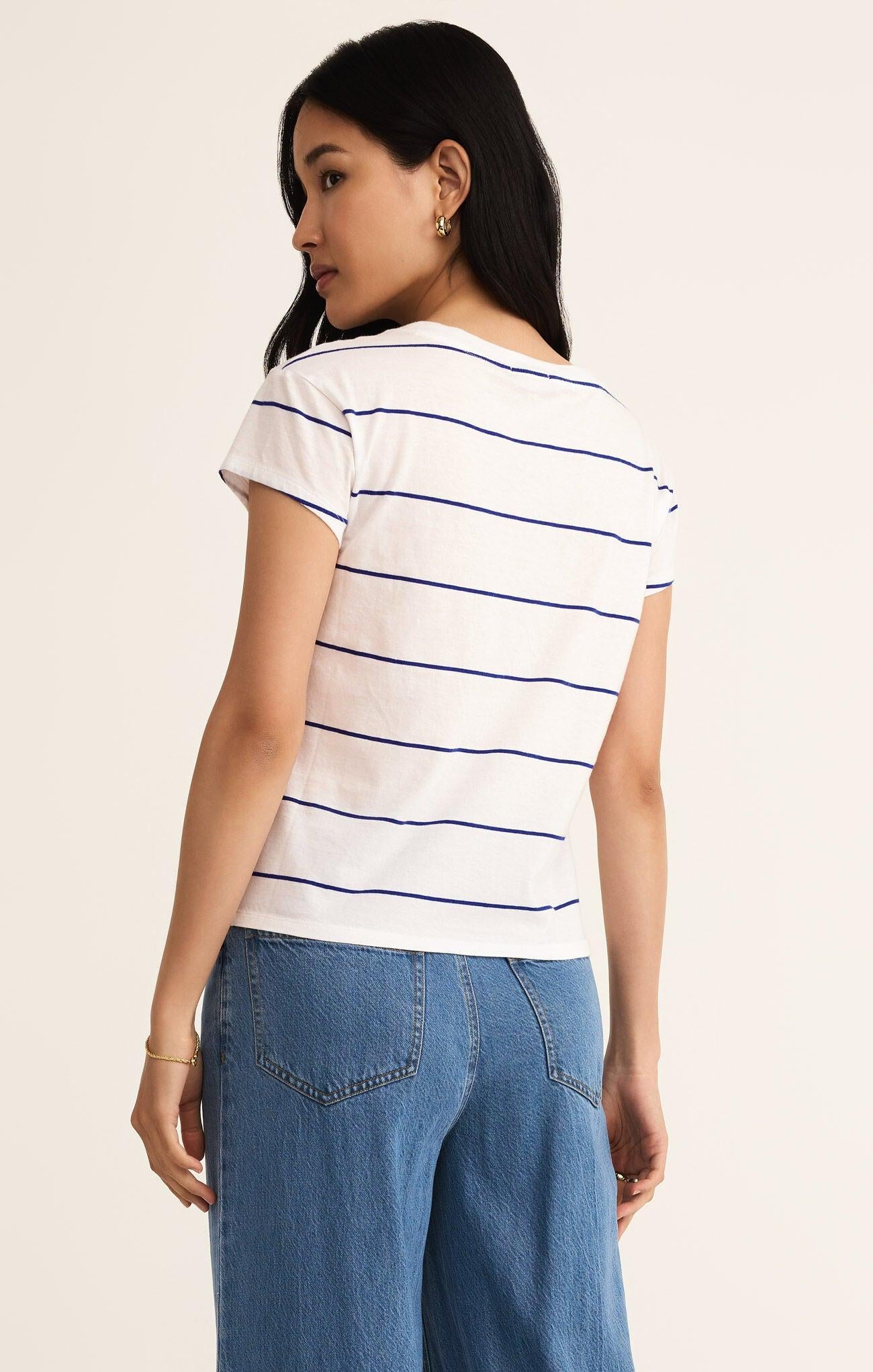 Striped Modern V-Neck Tee-Basic Tanks + Tees-Happy on Main