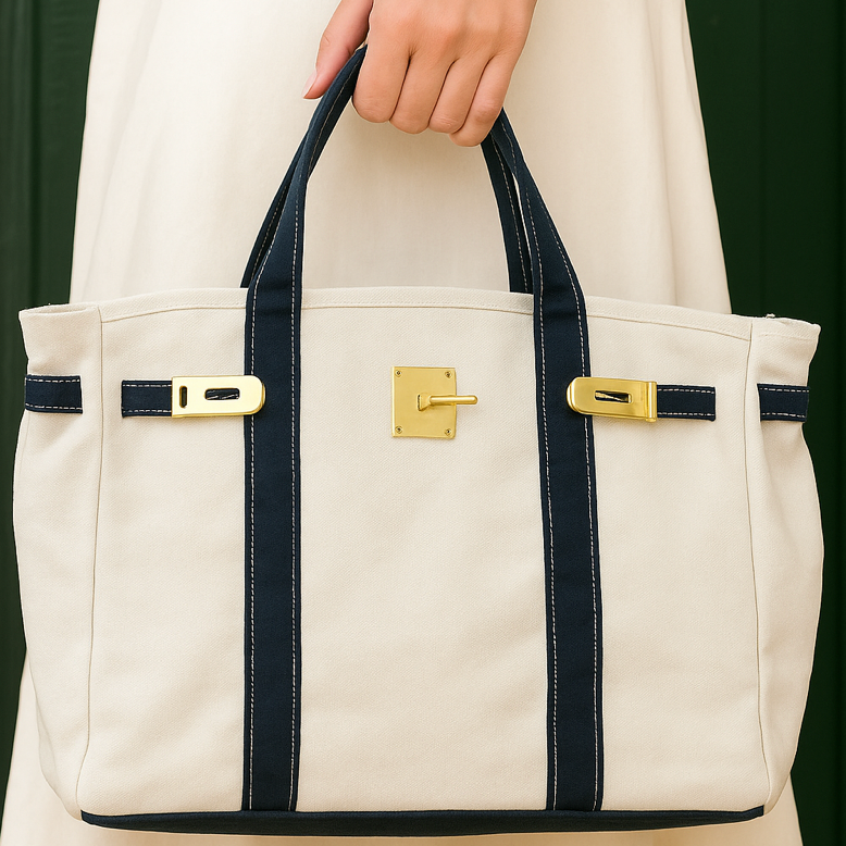 Canvas Tote Bag - Navy Trim -Runway Athletics-Happy on Main
