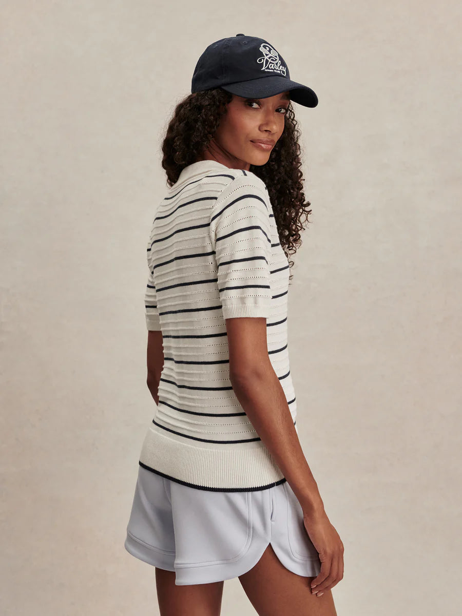 Wren Knit Polo - White / Blue Nights-Varley-Happy on Main
