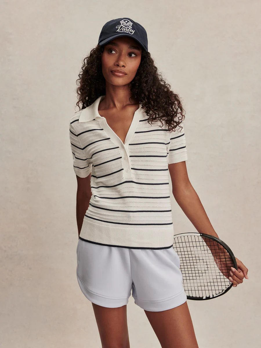 Wren Knit Polo - White / Blue Nights-Varley-Happy on Main