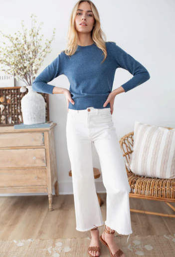 Puff Sleeve Crewneck Sweater-Core Sweaters-Happy on Main