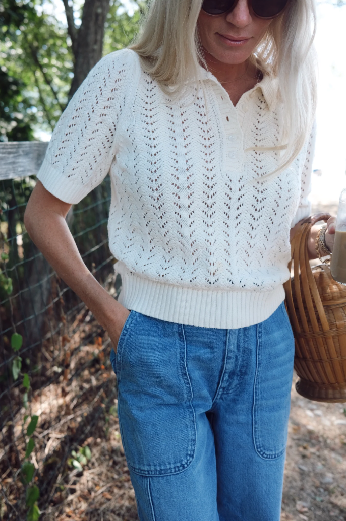 Pointelle Short Sleeve Polo-Marea-Happy on Main