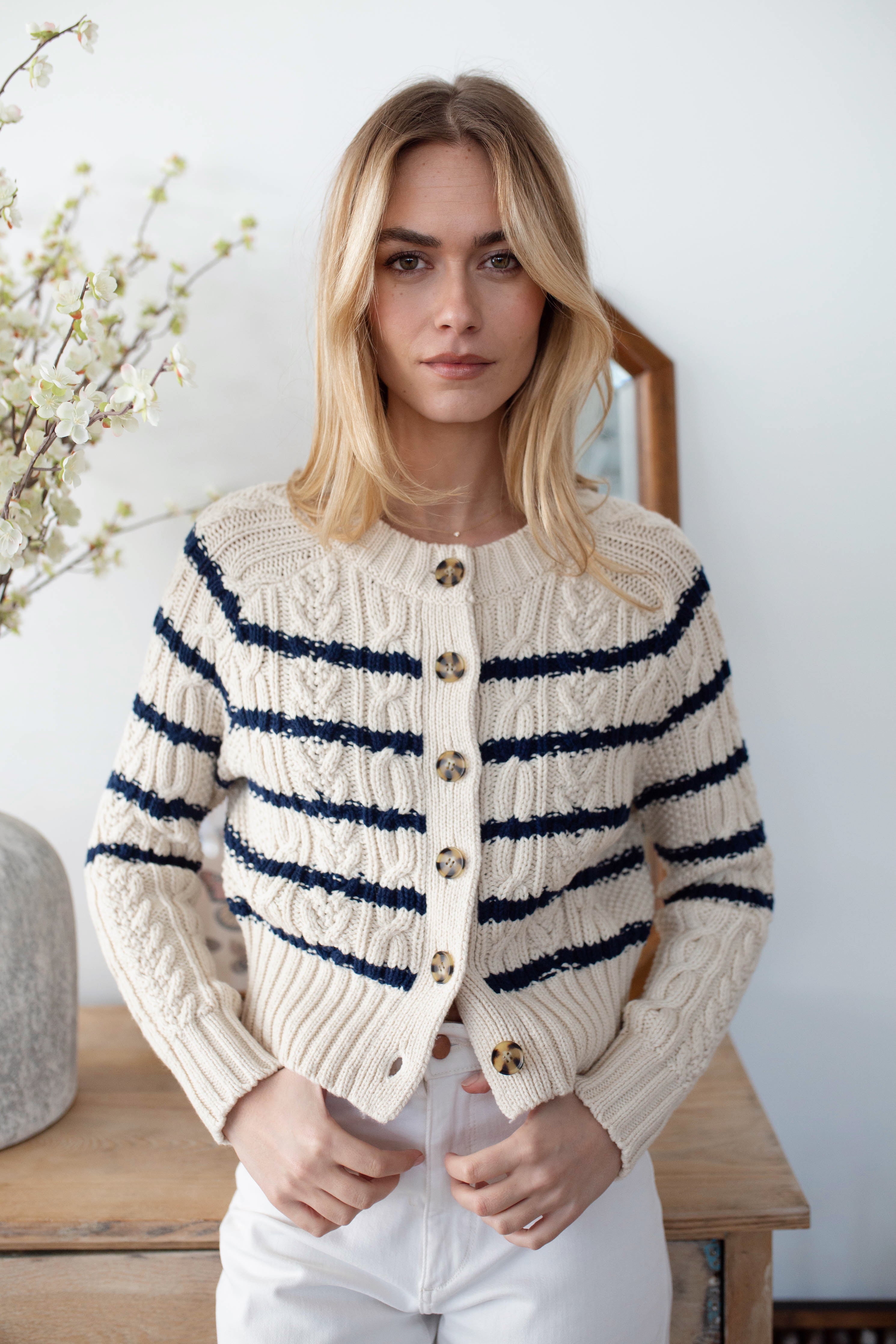 Striped Cable Cardigan-Marea-Happy on Main