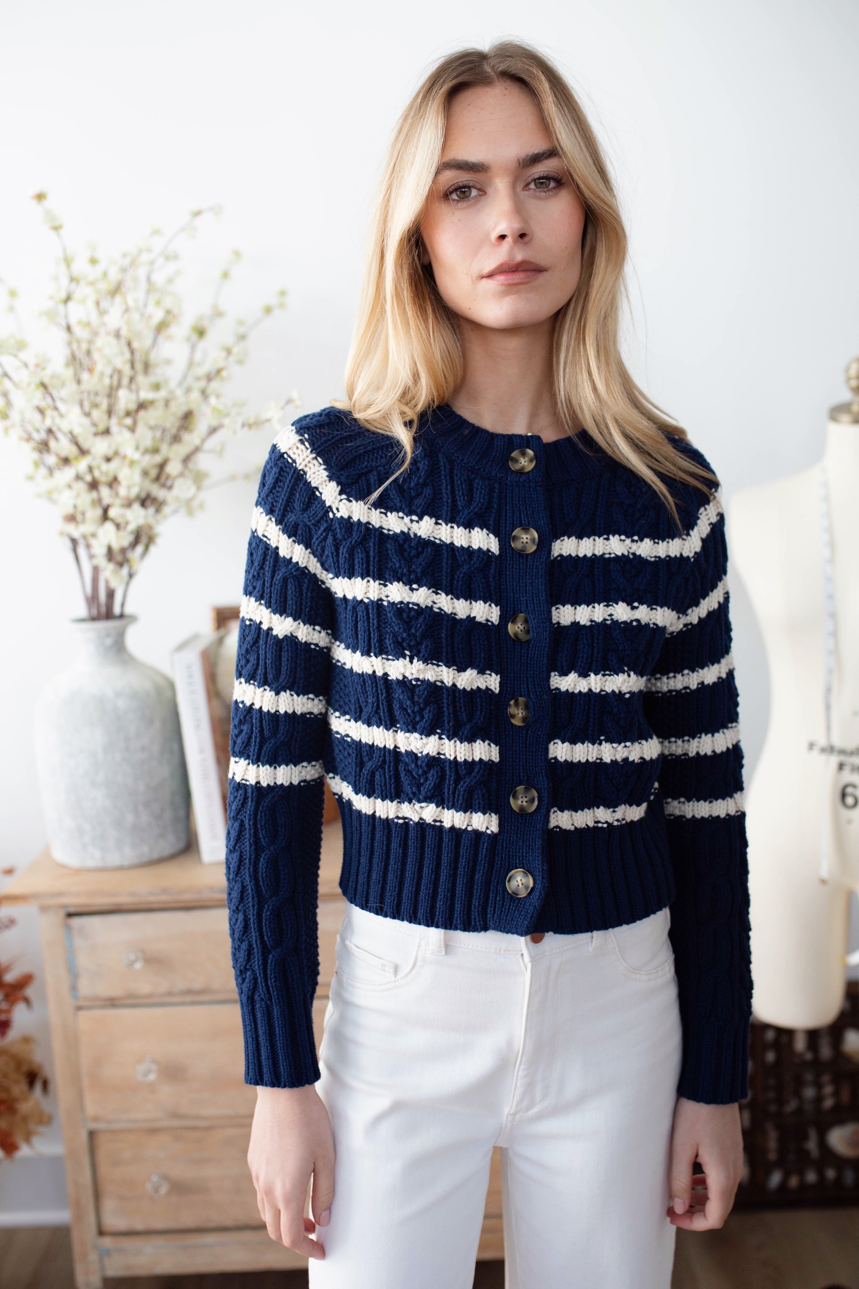 Striped Cable Cardigan-Marea-Happy on Main
