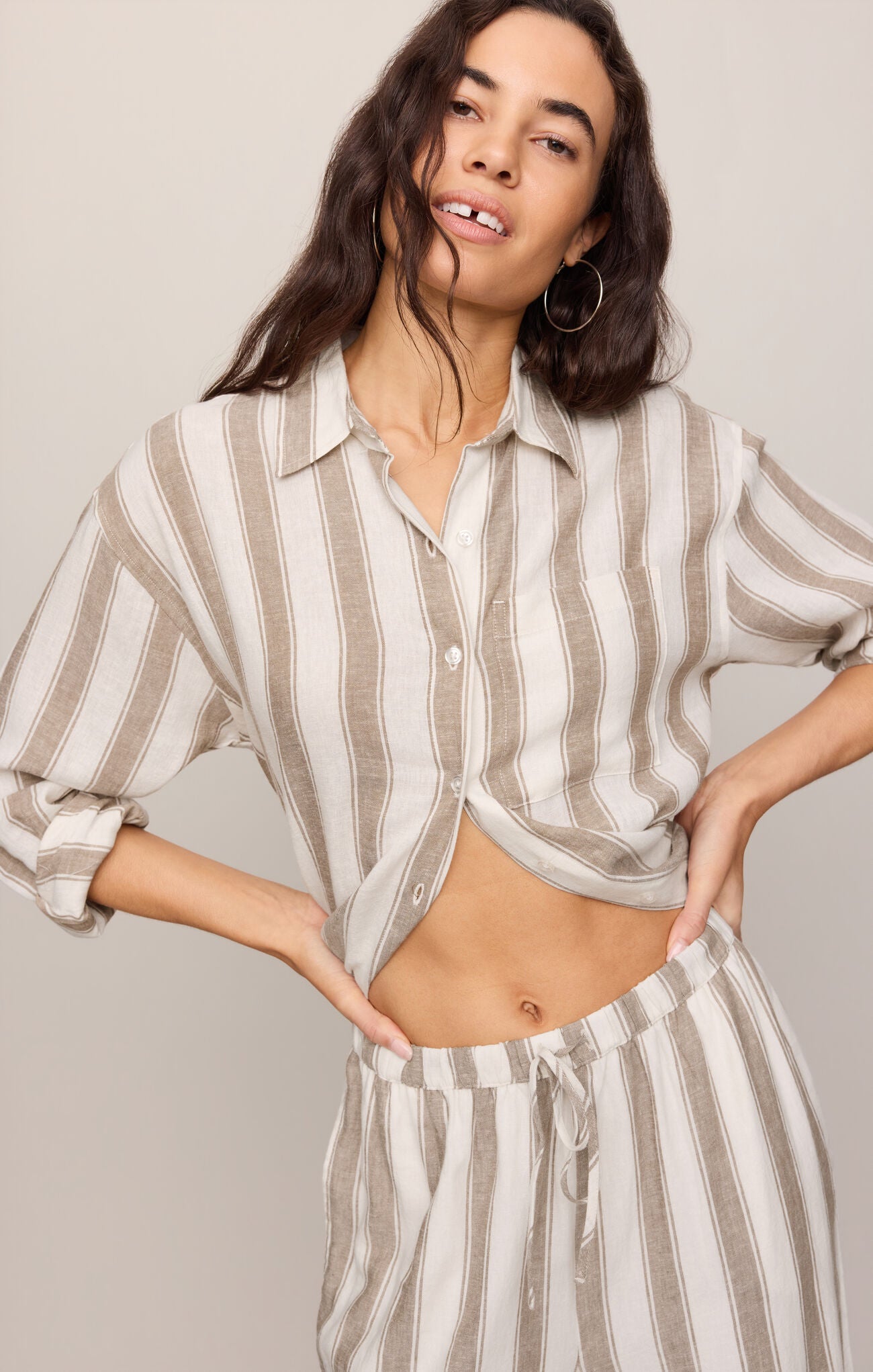 The Perfect Striped Button Up - Light Toffee-Z Supply-Happy on Main