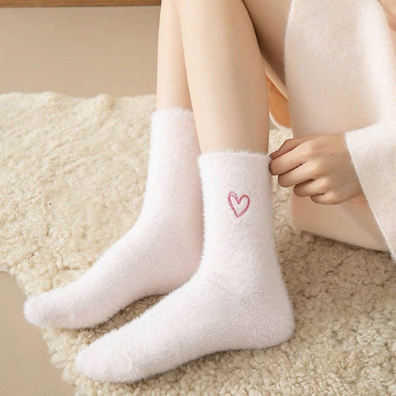 Cute Heart Embroidery Fuzzy Plush Socks DP25H516-Dipped Shop-Happy on Main