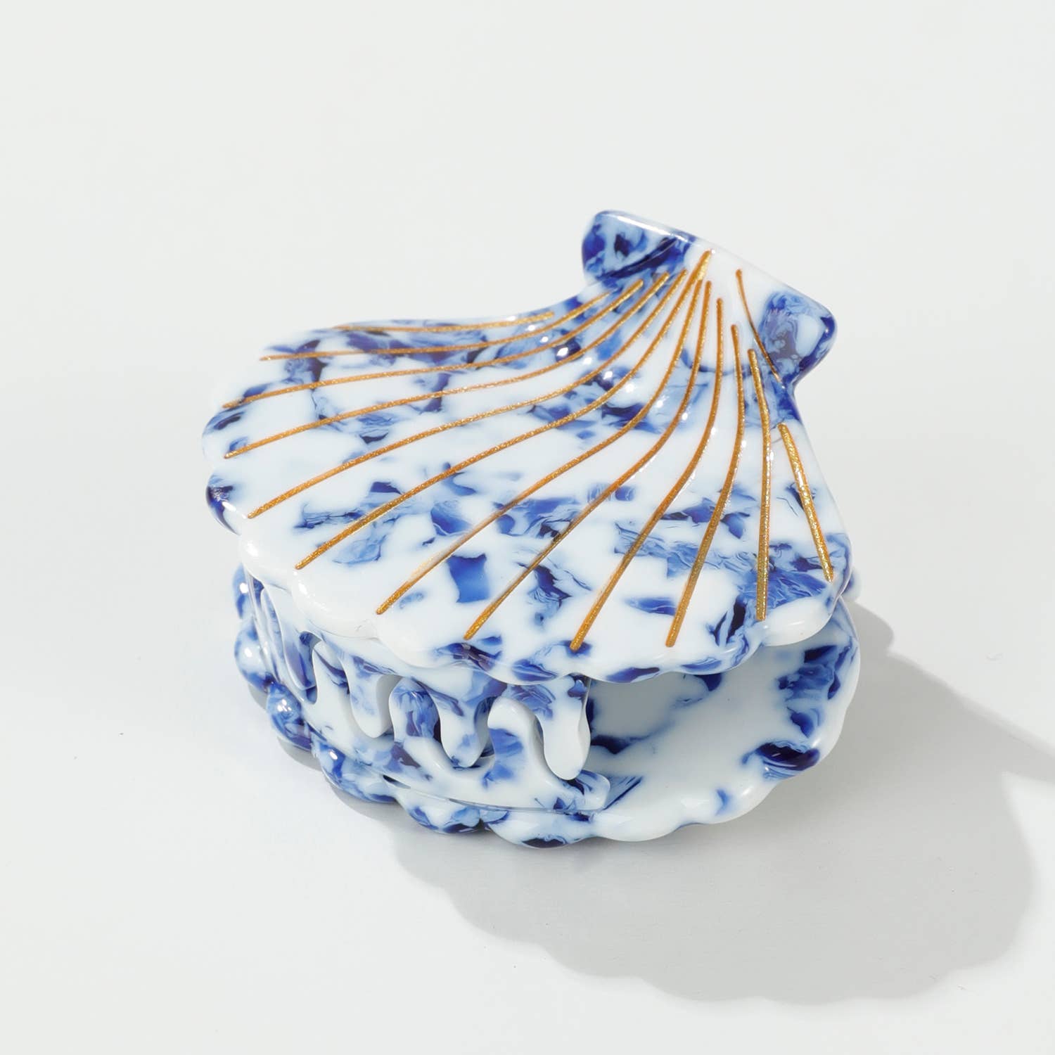 Coastal Blue Seashell | Gold Painted Seashell Claw Clip-Misc Accessories-Happy on Main