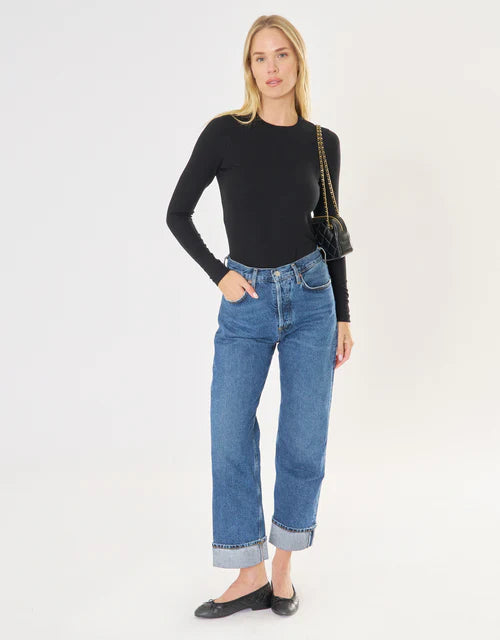 Chicago Ribbed Long Sleeve - Black-Maison Wheat-Happy on Main