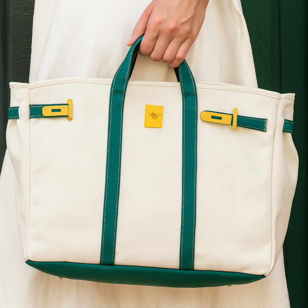 Canvas Tote Bag - Green Trim -Runway Athletics-Happy on Main