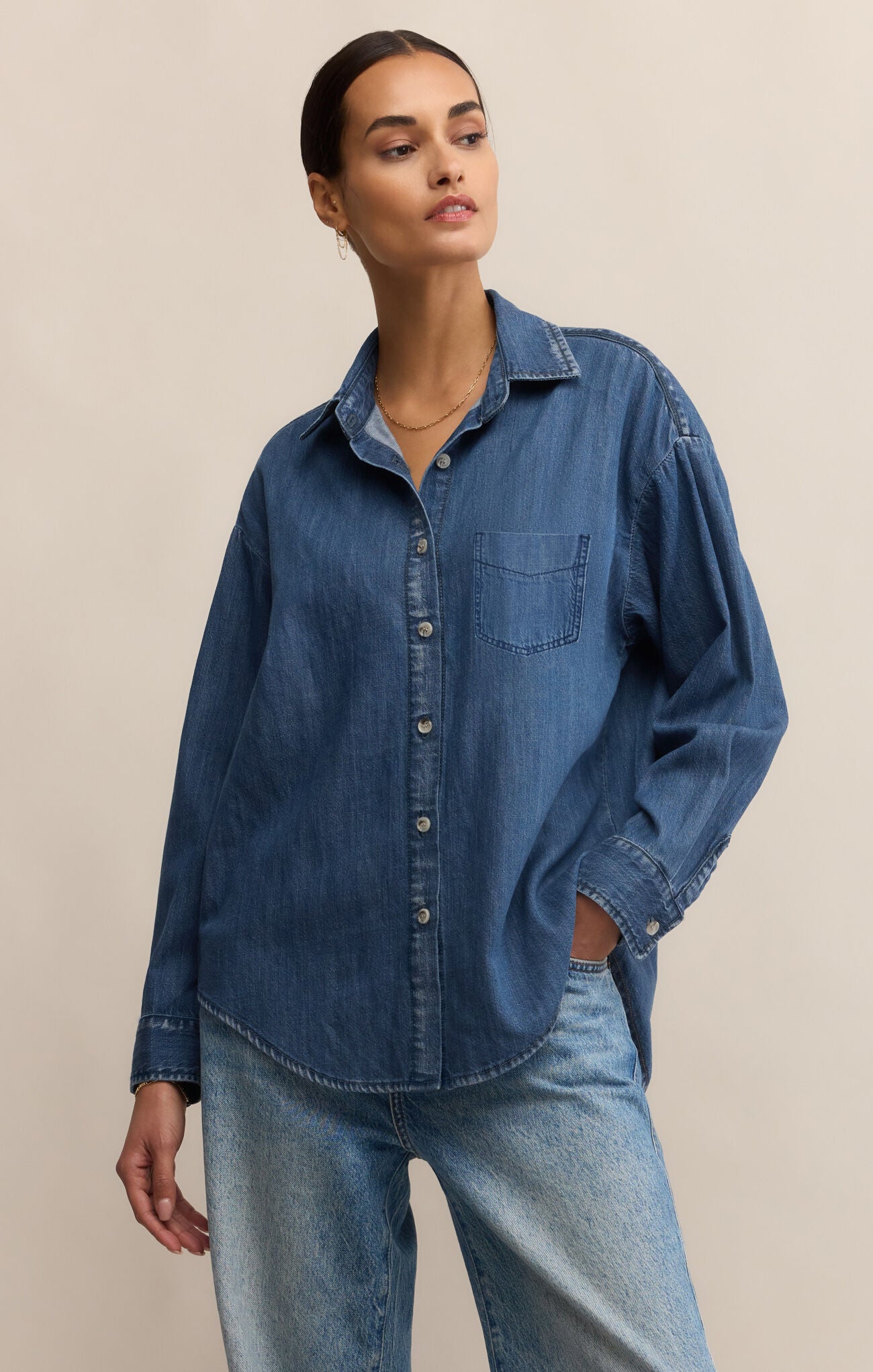 Atwood Denim Shirt - long sleeve, buttoned.