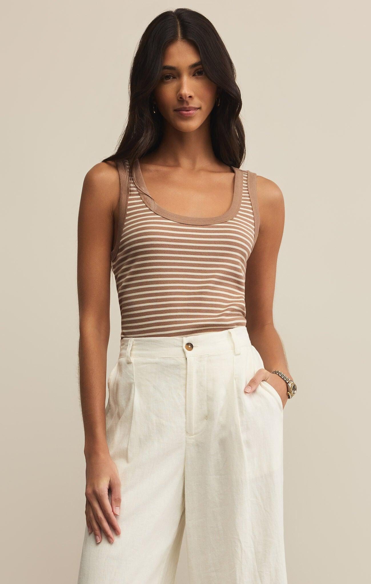 Elin Stripe Rib Tank-Basic Tanks + Tees-Happy on Main