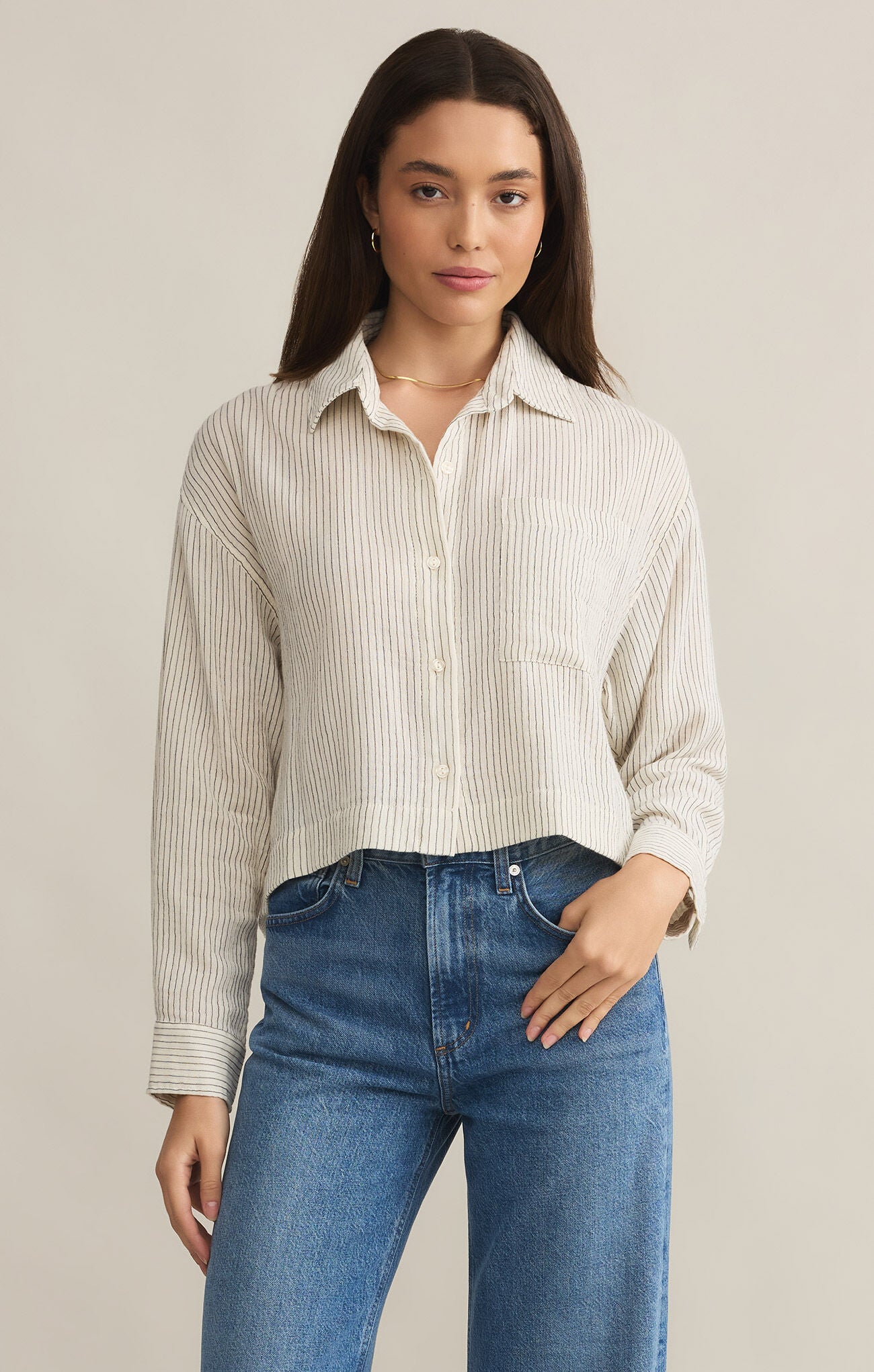 Del Mar Striped Shirt-Casual Tops-Happy on Main