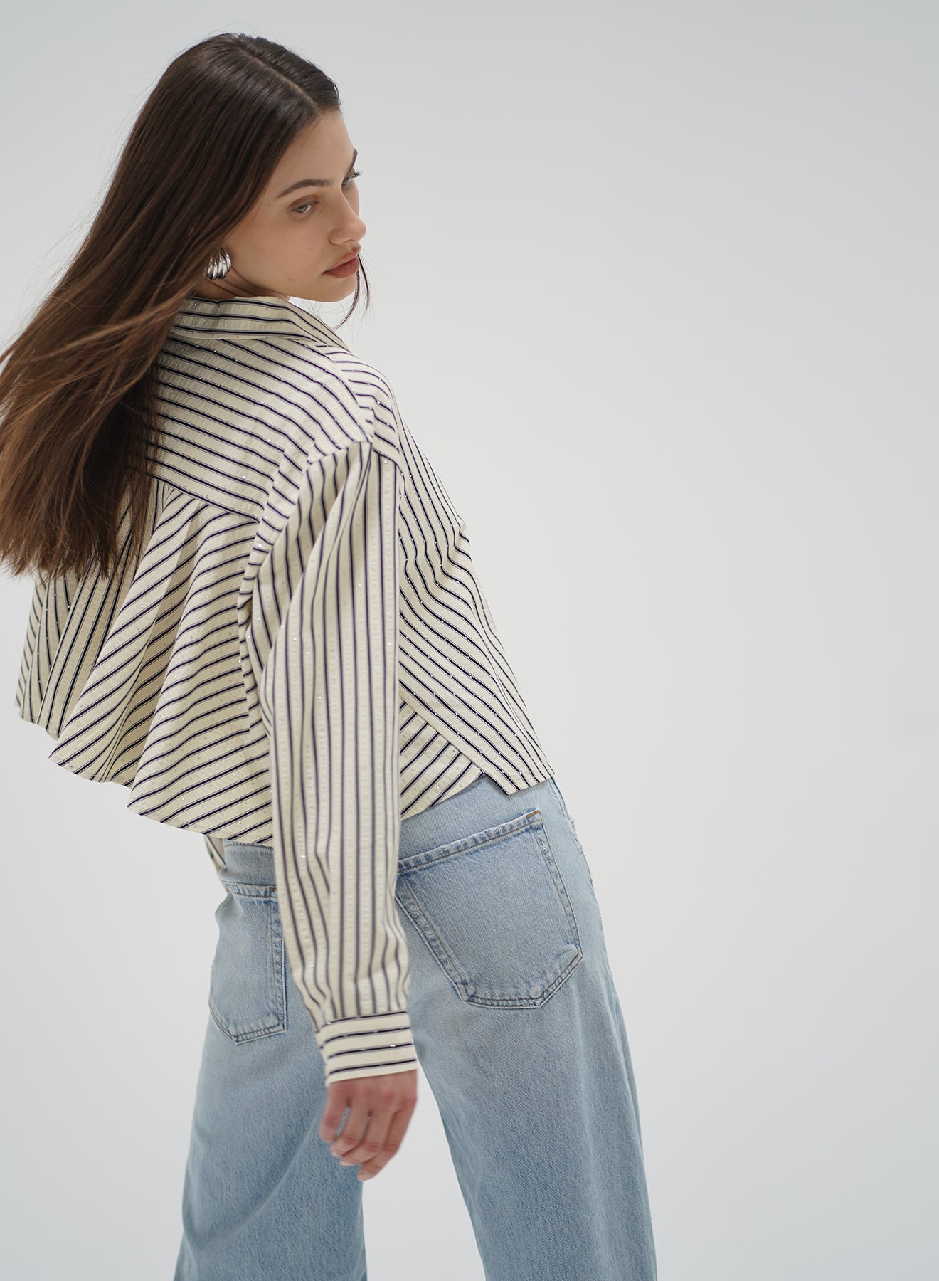 Valyria Blouse - Rhinestone Pin Stripe-LNA-Happy on Main