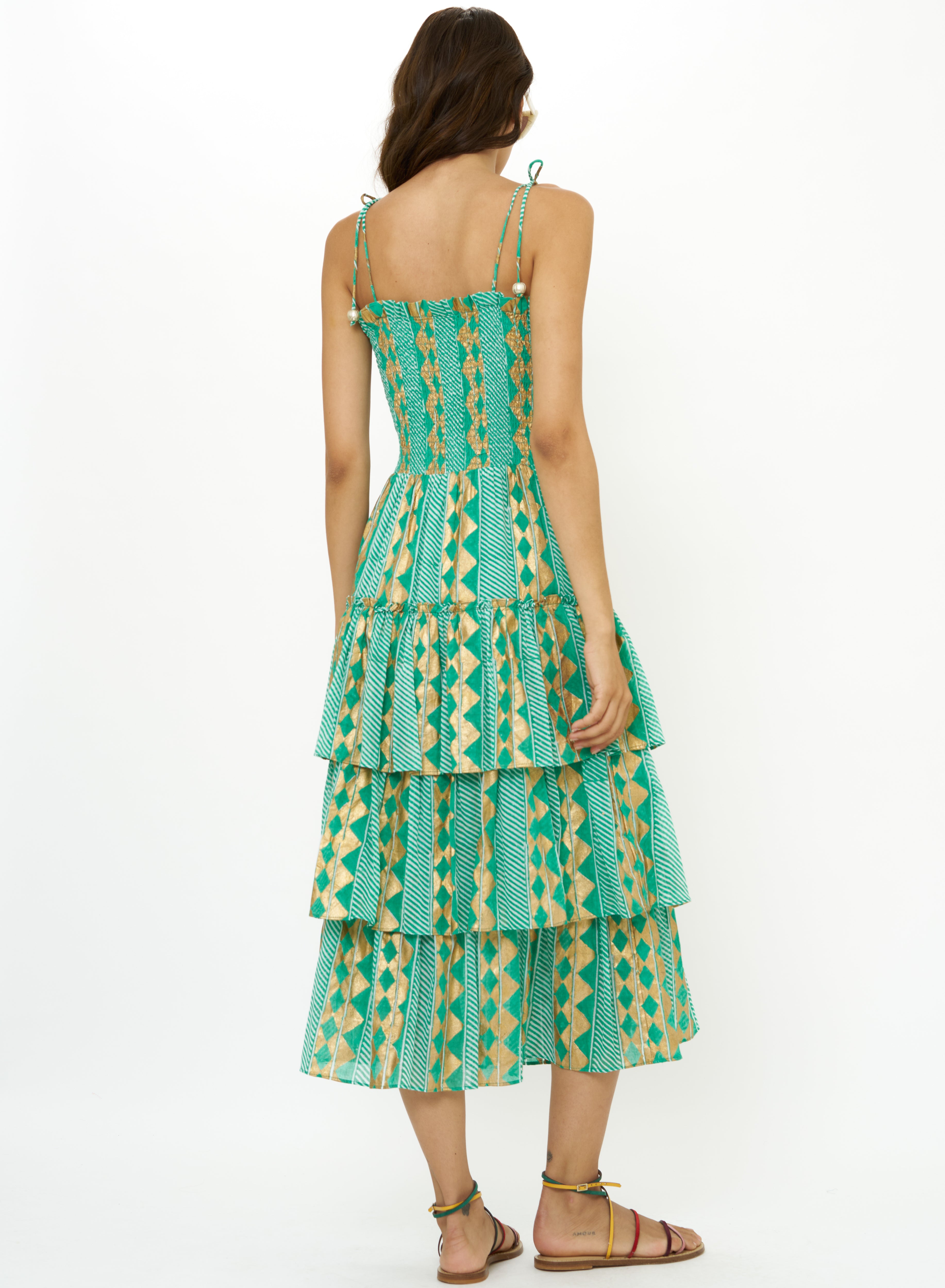 Smocked Tie Strap Ruffle Midi-Dressy Dresses-Happy on Main