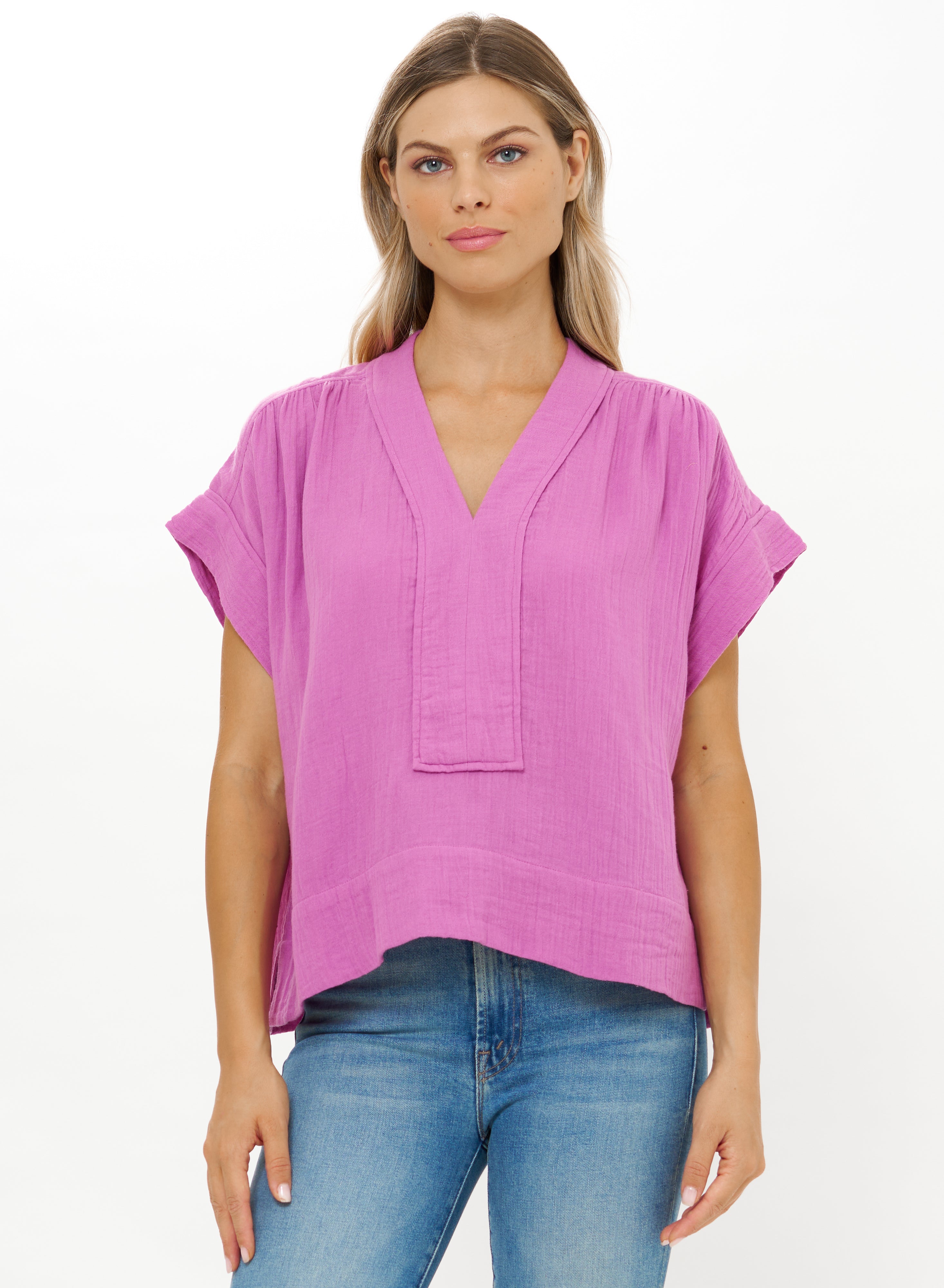 Roll Sleeve Top-Casual Tops-Happy on Main