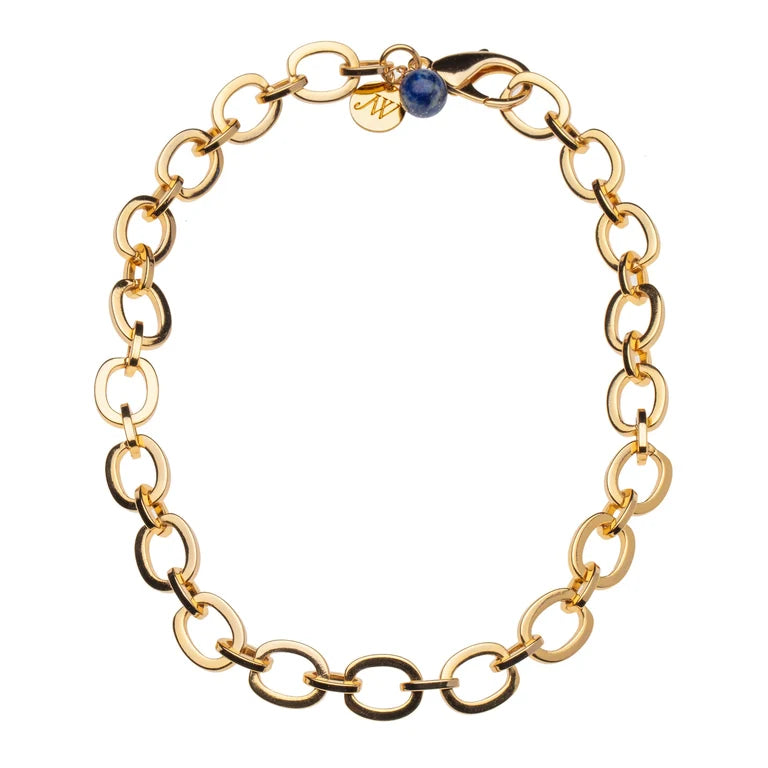 Chunky Link Chain with Lapis Bead - 20 inches-Jane Win-Happy on Main