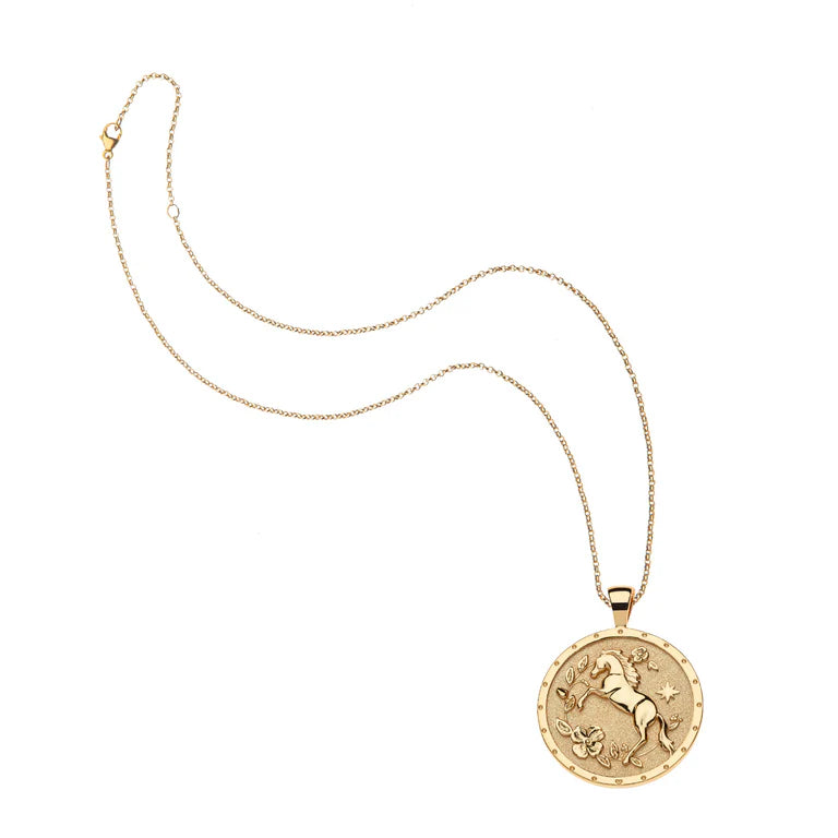 COURAGE Year of the Horse Pendant Coin - 16-18" Classic Rolo Chain-Jane Win-Happy on Main