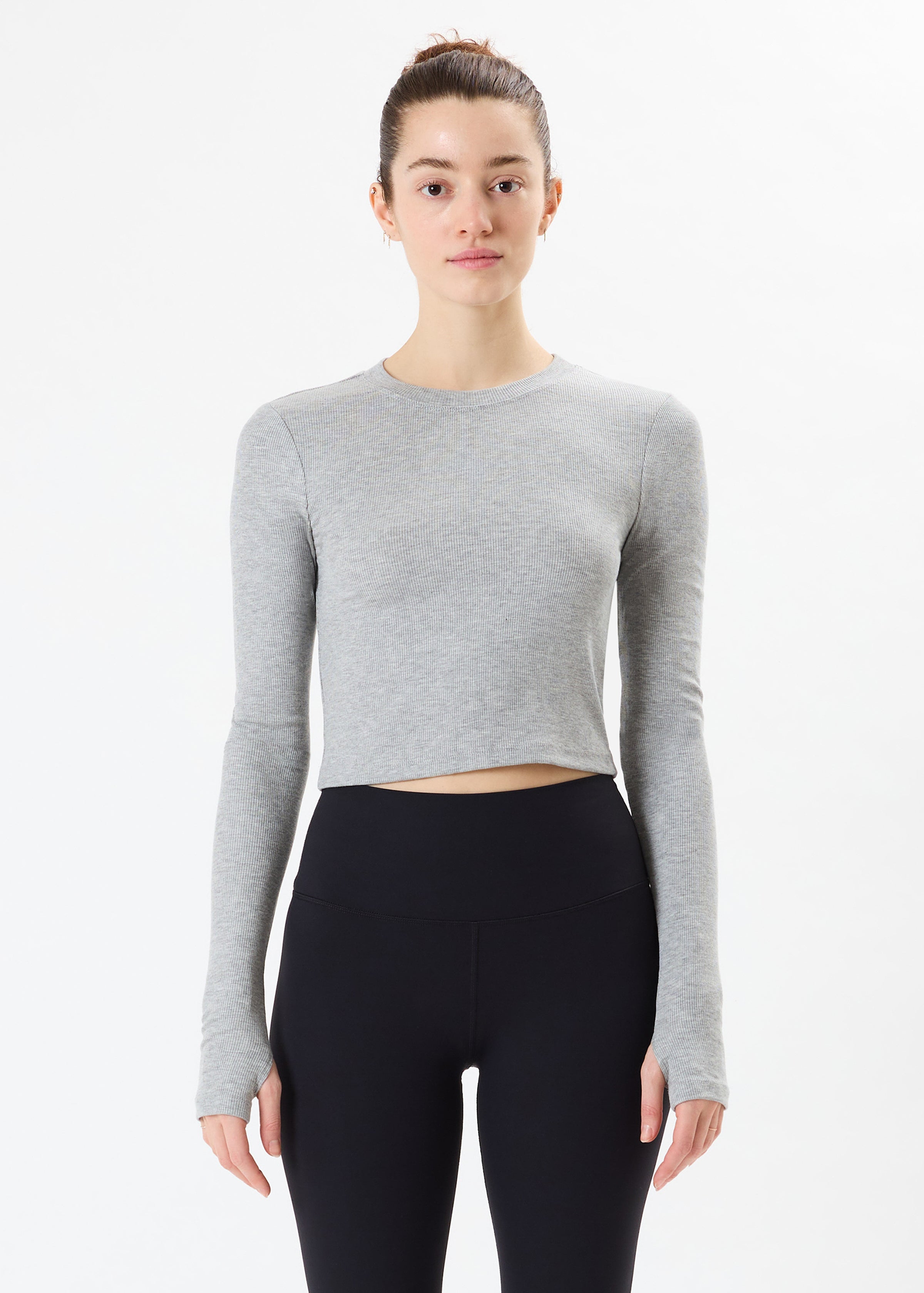 Louise Rib Long Sleeve Crop - Heather Grey-Splits59-Happy on Main