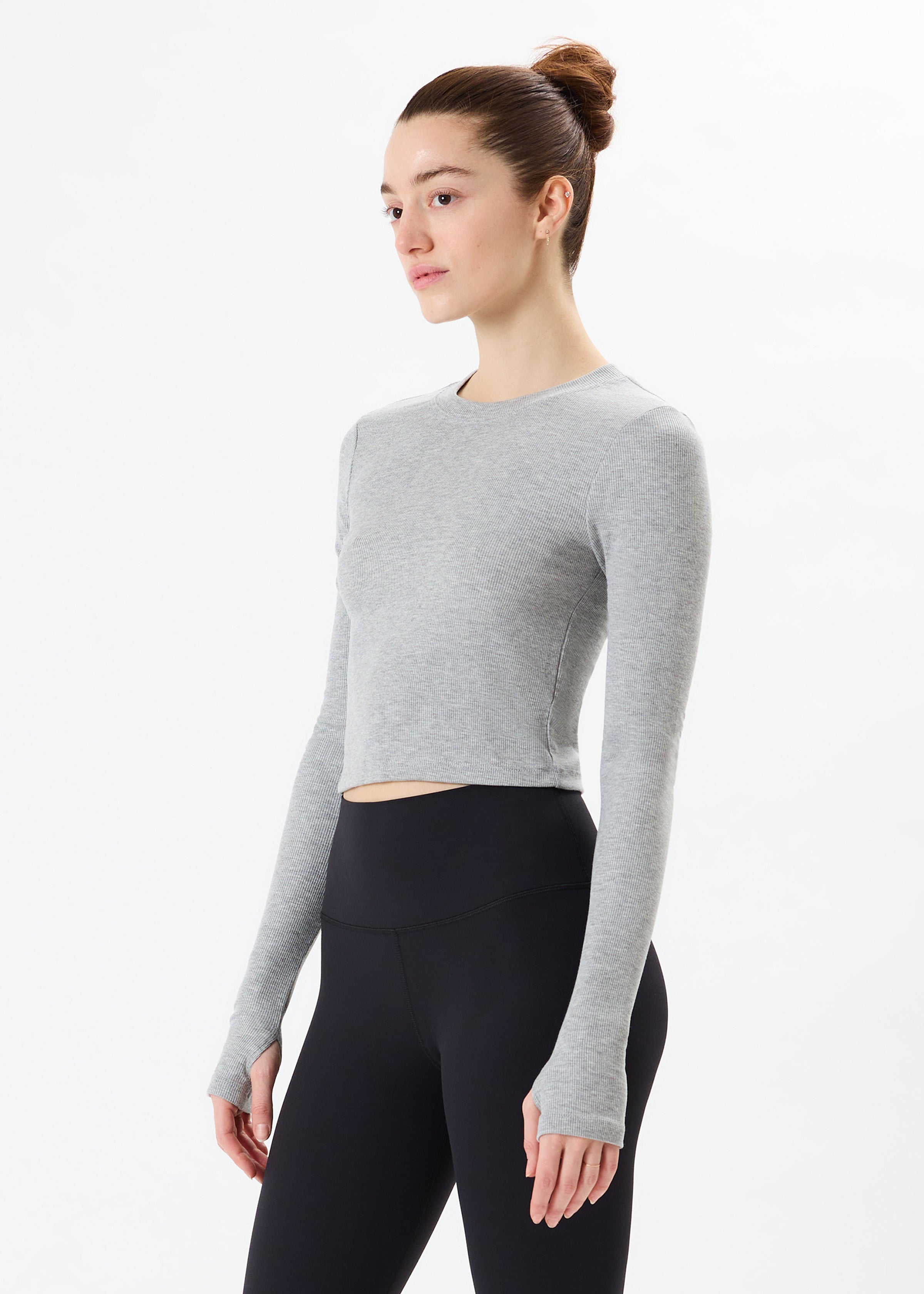 Louise Rib Long Sleeve Crop - Heather Grey-Splits59-Happy on Main