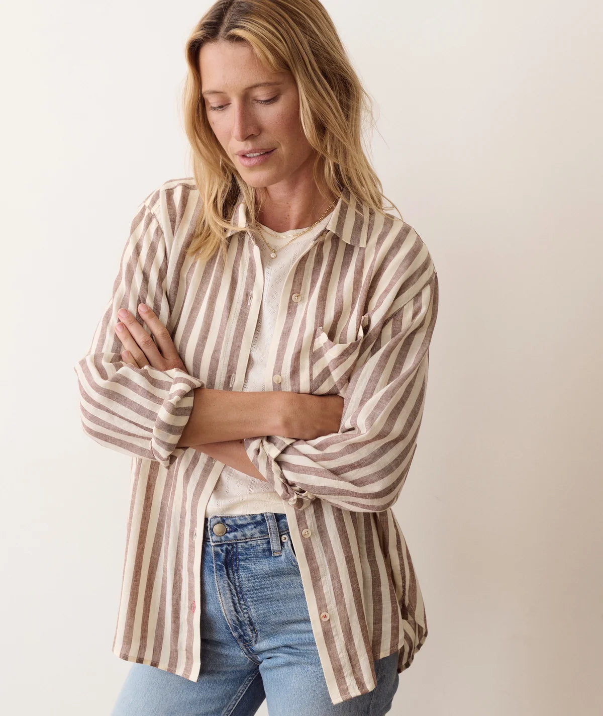 Jane Relaxed Linen - Brown/White Stripe-Marine Layer-Happy on Main