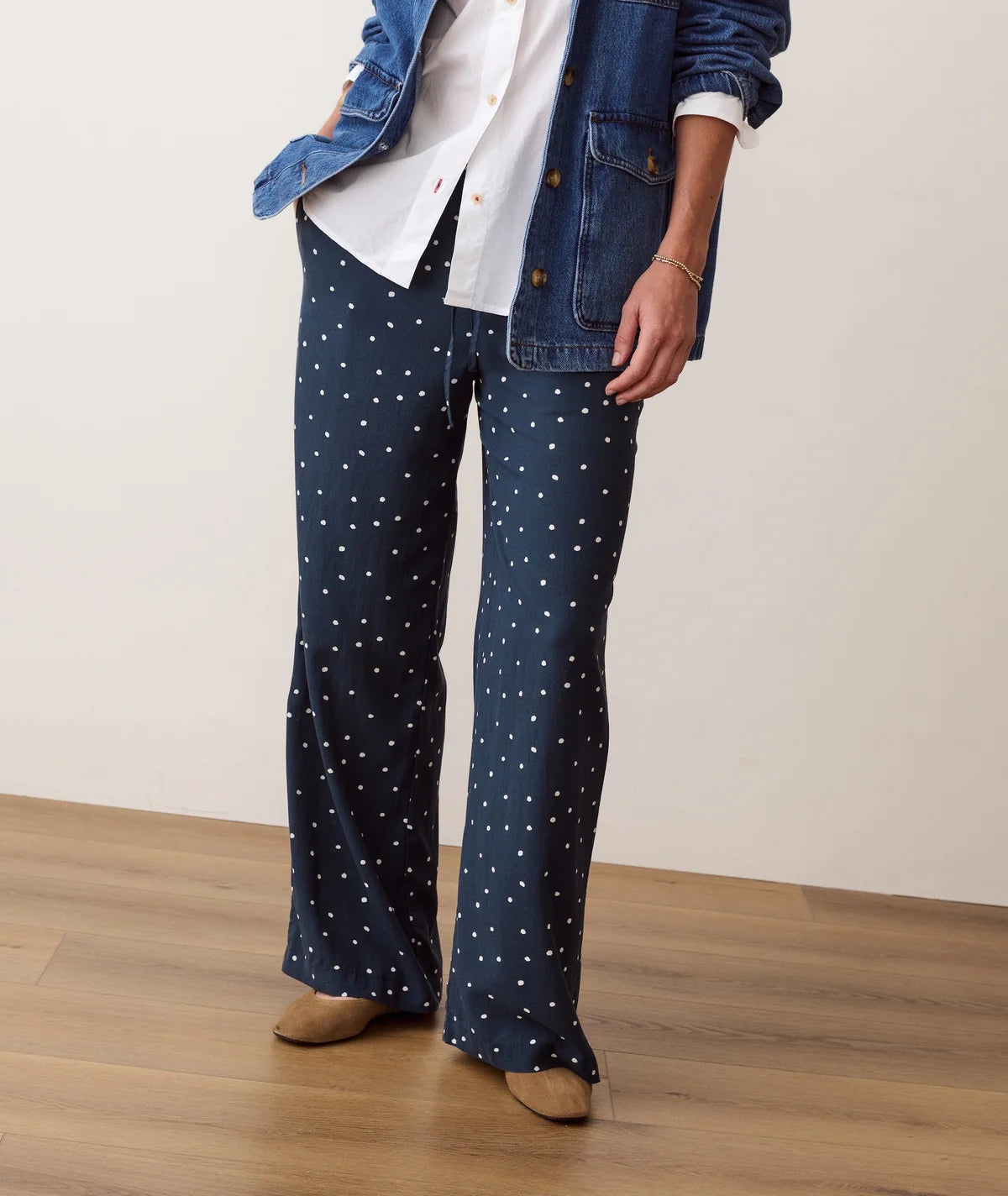 Lucy Drawstring Pant - Navy Polka Dot-Marine Layer-Happy on Main
