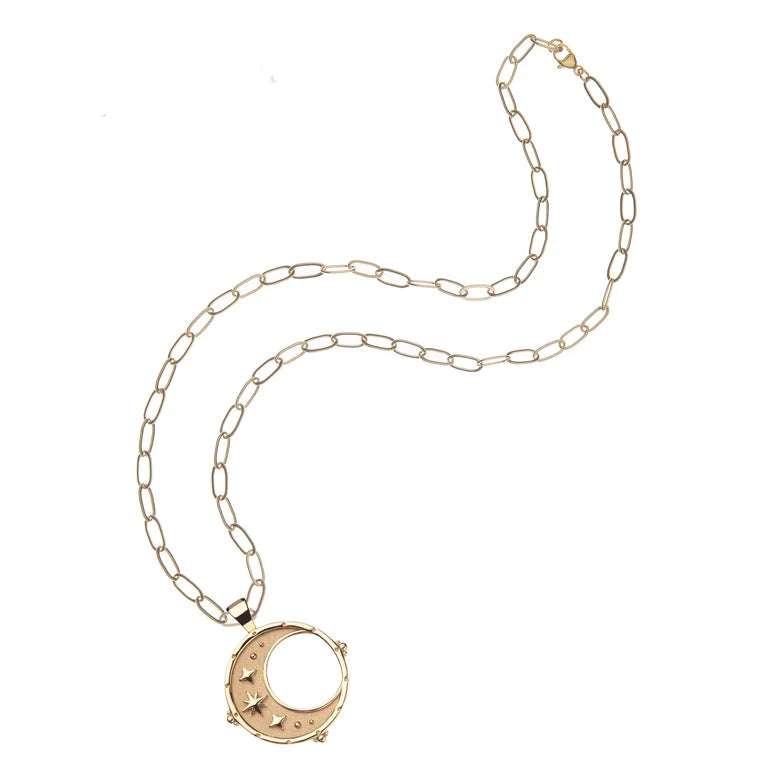 FOREVER Moon and Back Pendant Coin - 18" Drawn Link Chain-Jane Win-Happy on Main