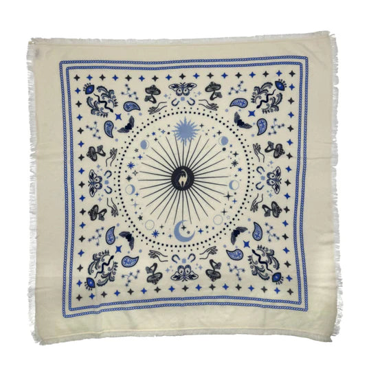 Cashmere Bandana Sweater Wrap - Ivory/Blue-Freya-Happy on Main