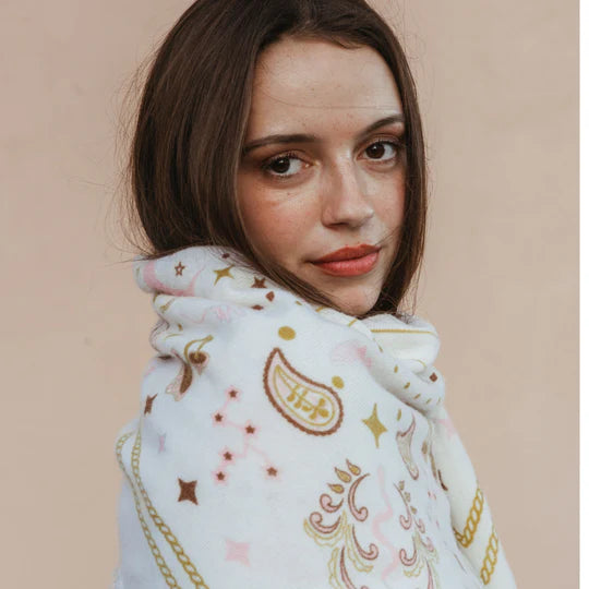 Cashmere Bandana Sweater Wrap - Ivory / Pistachio / Bubblegum-Freya-Happy on Main