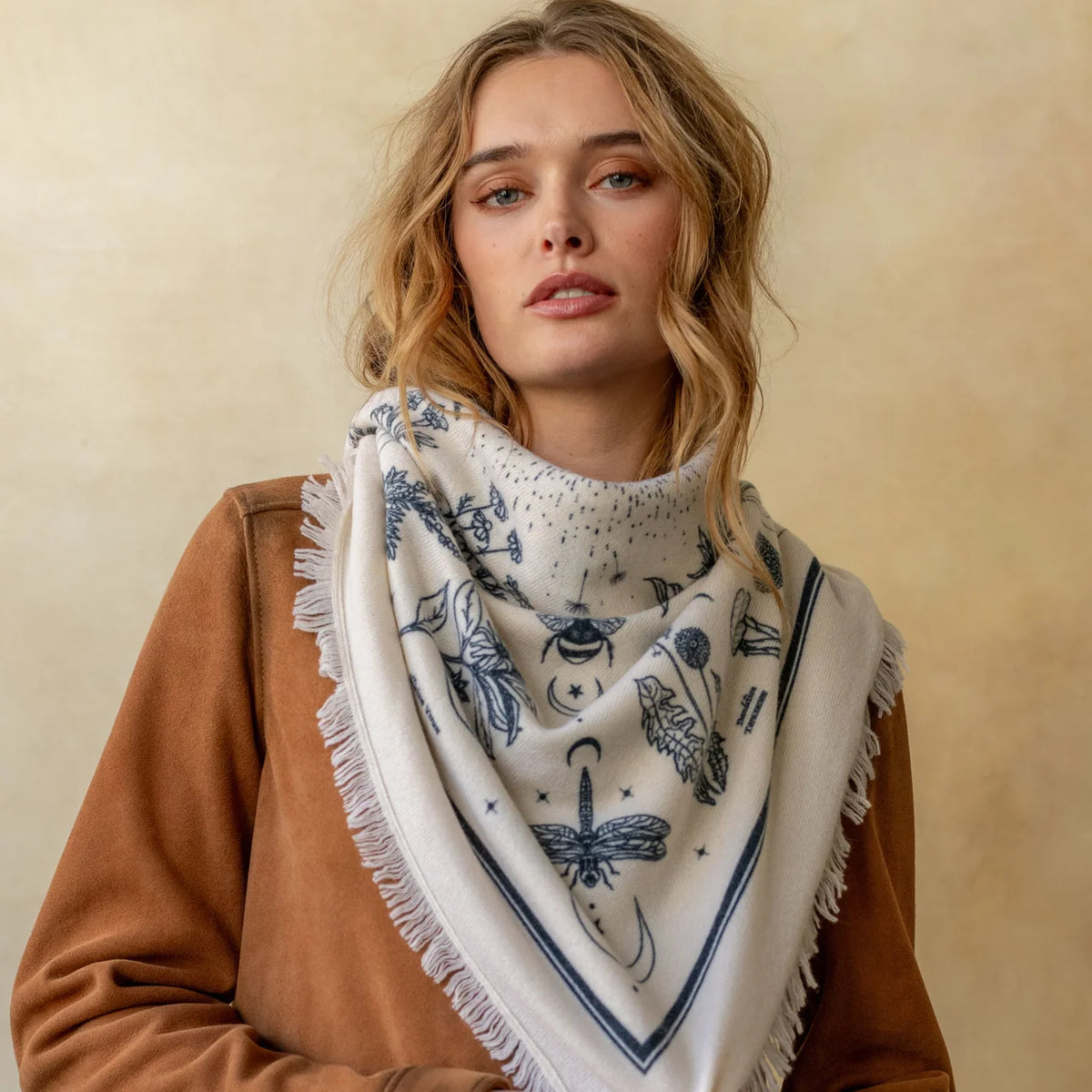 Gaia Cashmere Bandana - Ivory/Midnight-Freya-Happy on Main